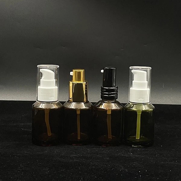 Round inclined shoulder glass pump bottle