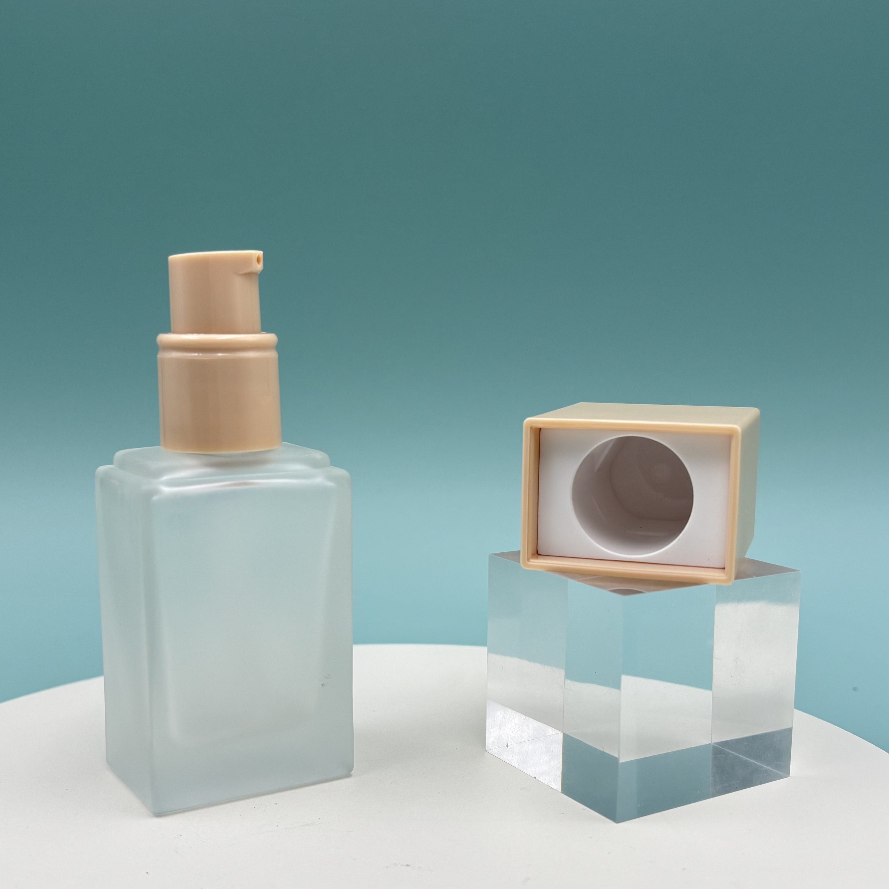 30ml Frosted Square Glass Pump Bottle