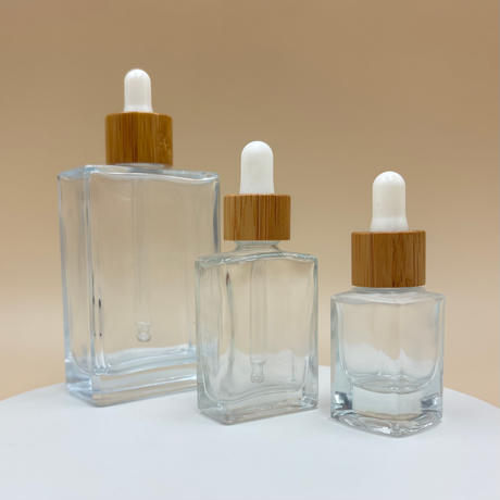 100ml Clear Glass Square Bamboo Dropper Bottle