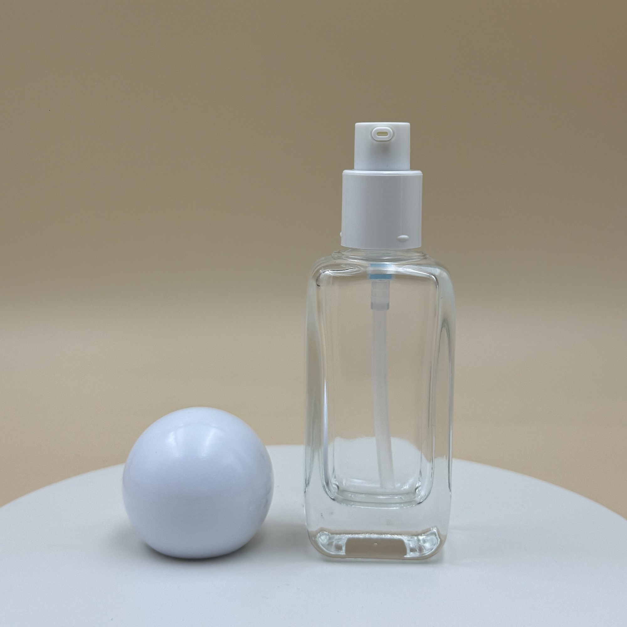 Square 30ml Glass Lotion Pump Bottle Ball Cap